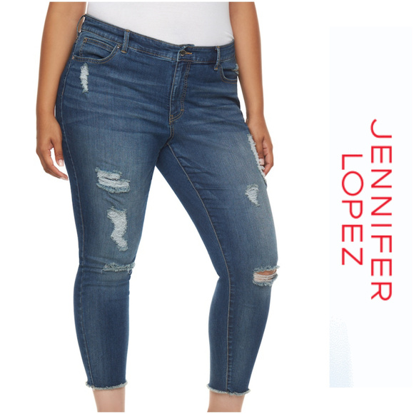 Jennifer Lopez Denim - Plus Size JLO Destructed Skinny Ankle Denim Jeans